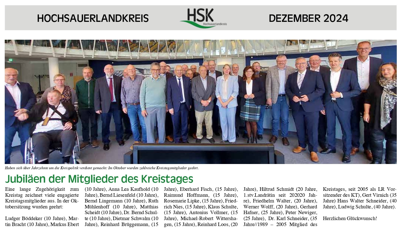 KHZ Dezember 2024 Jubiläum der Kreistagsmitglieder